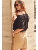 Fusta denim camel cu curea 6727 - Magazin online - Boutique